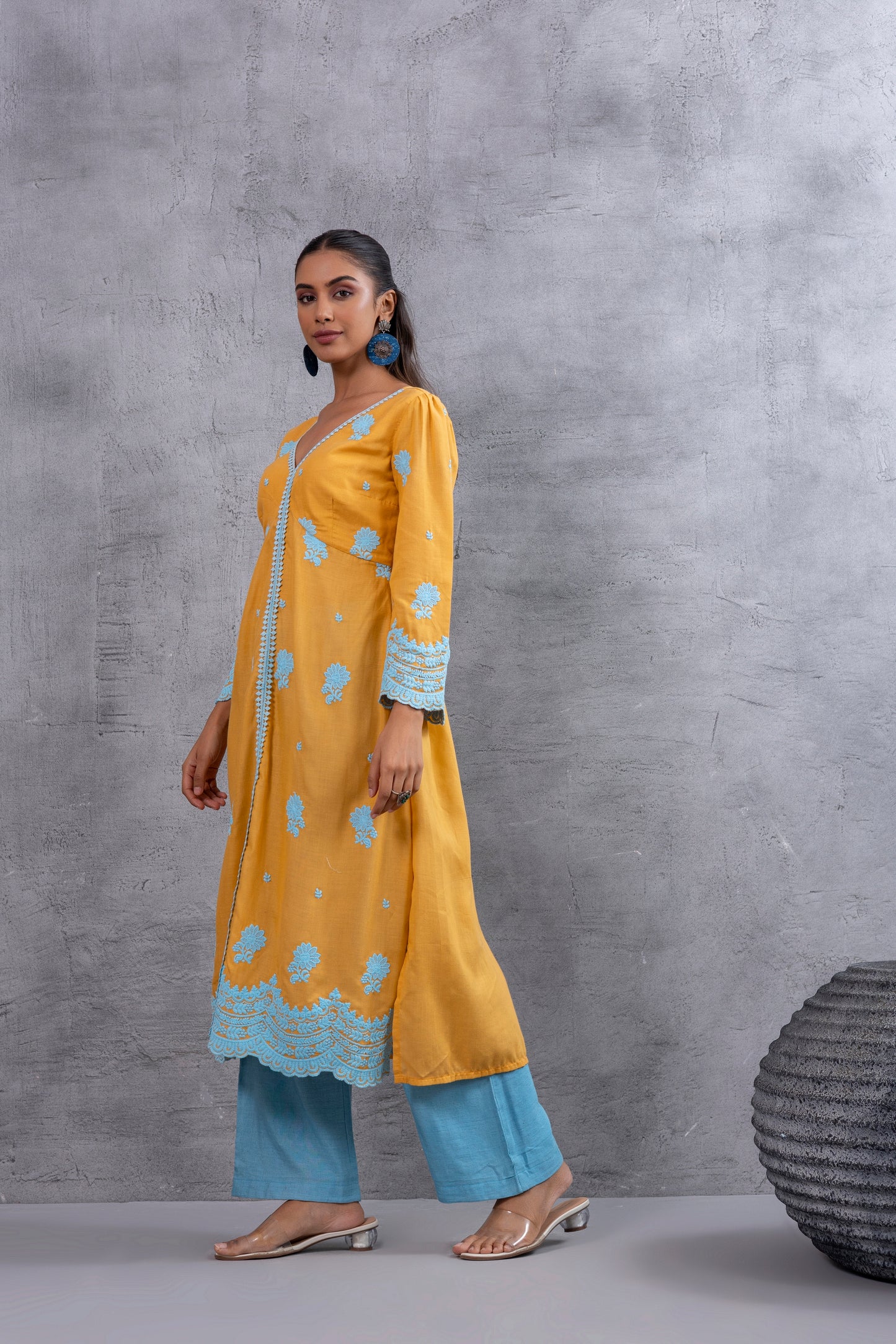Honey Blue Floral Embroidered Kurta Set