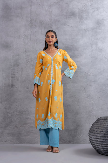Honey Blue Floral Embroidered Kurta Set