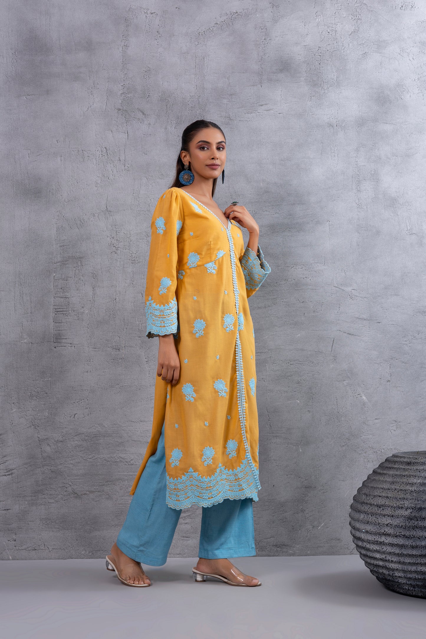 Honey Blue Floral Embroidered Kurta Set