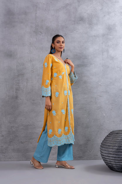 Honey Blue Floral Embroidered Kurta Set