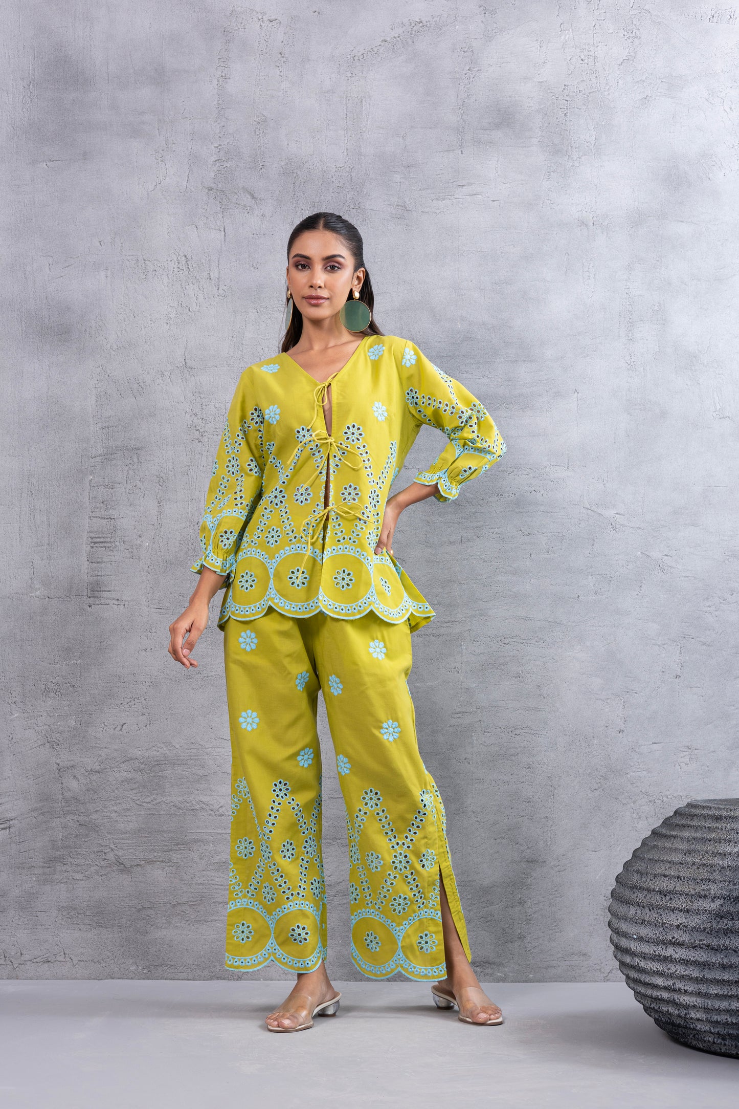 LIME AND BLUE FLORAL EMBROIDERED CO-ORD SET