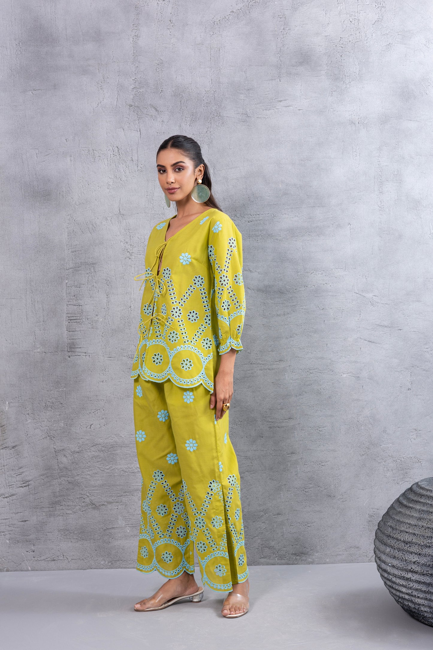 LIME AND BLUE FLORAL EMBROIDERED CO-ORD SET