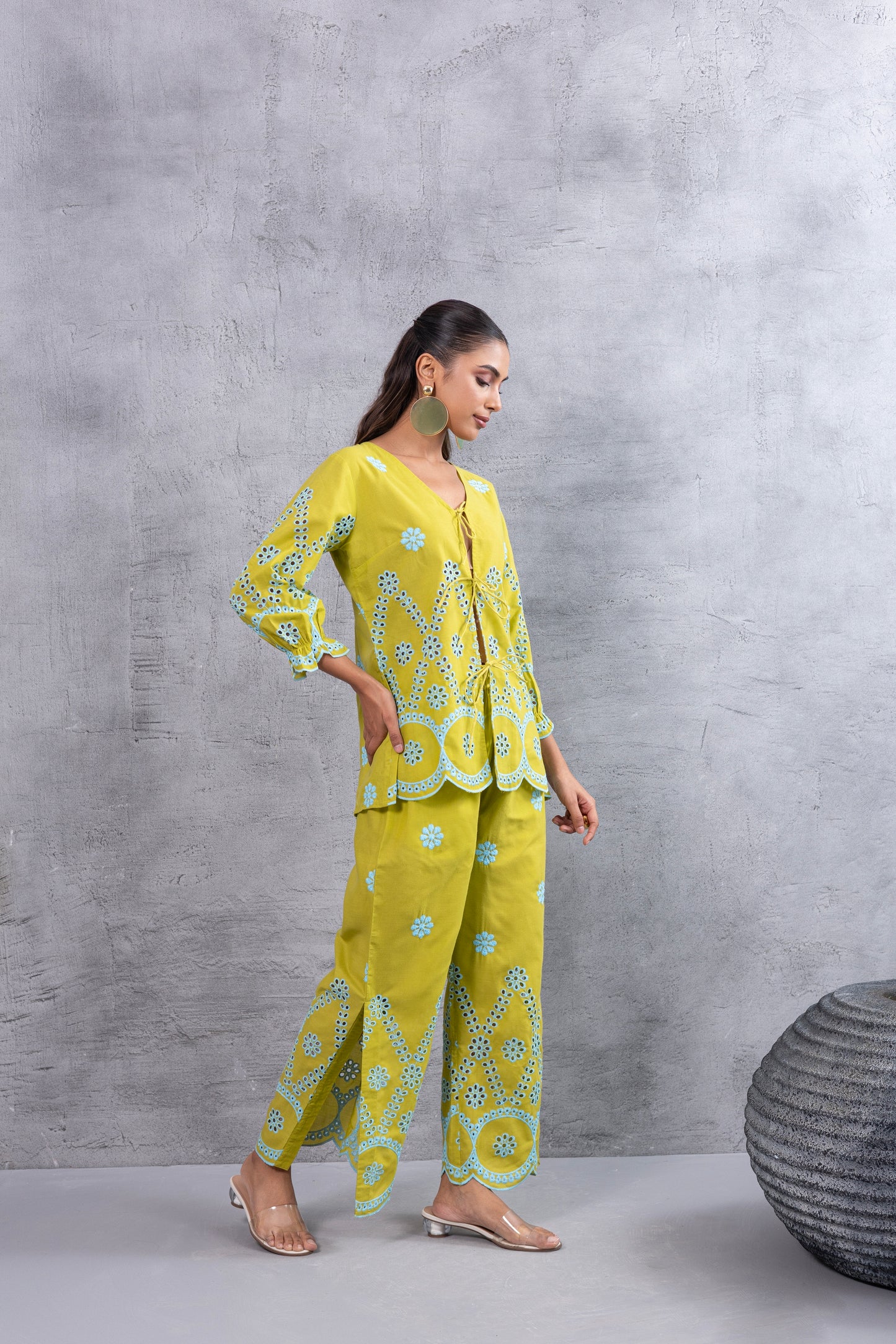 LIME AND BLUE FLORAL EMBROIDERED CO-ORD SET