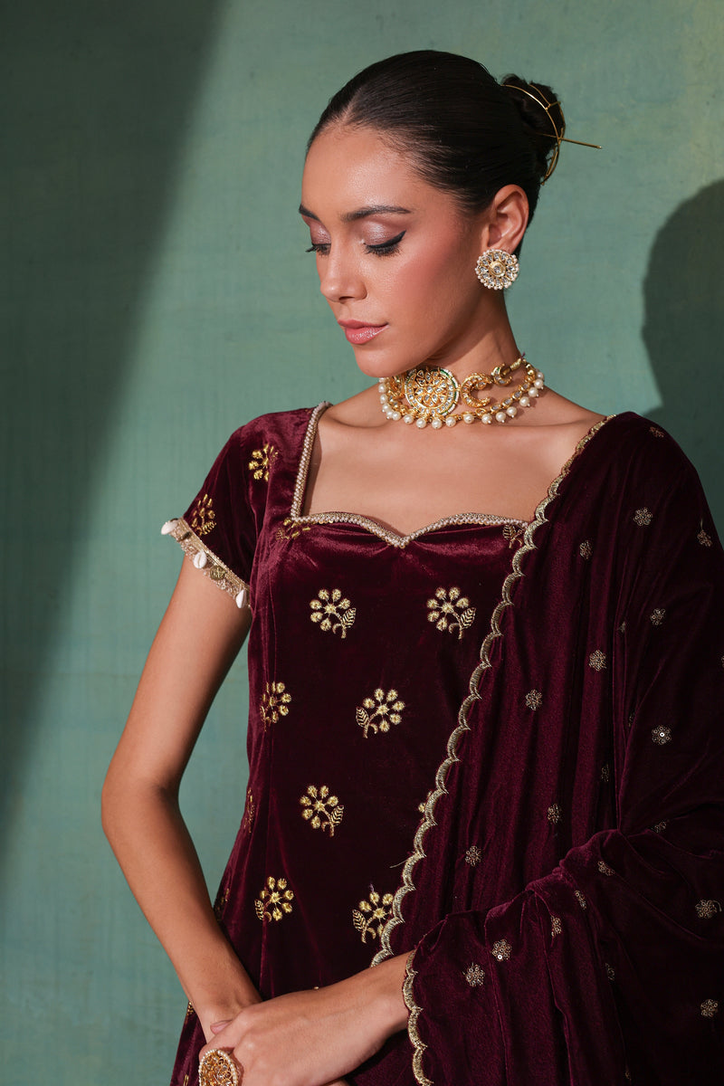 MULBERRY GOLD EMBROIDERED VELVET DUPATTA