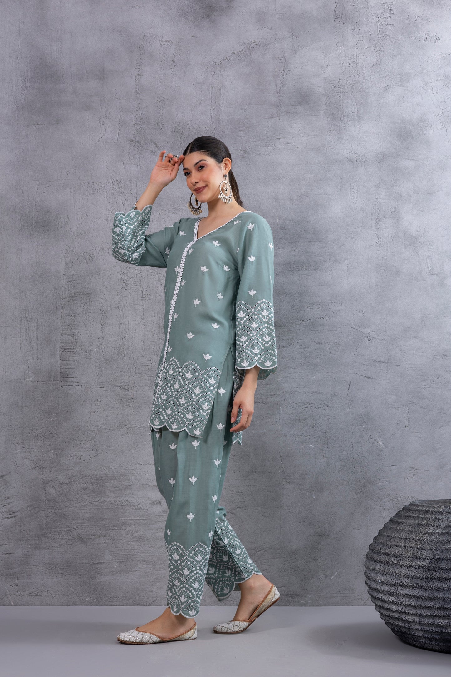 TEAL GREEN FLORAL EMBROIDERED SALWAR SET