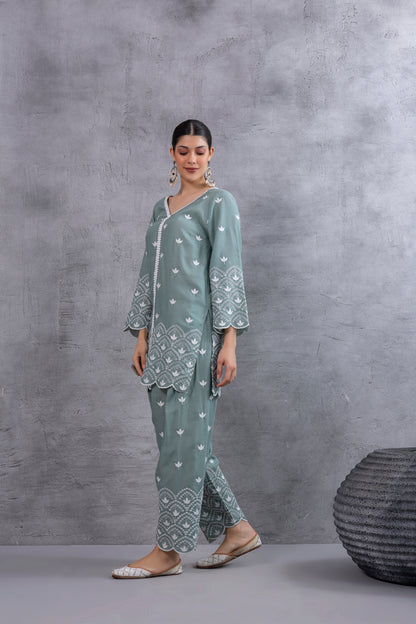 TEAL GREEN FLORAL EMBROIDERED SALWAR SET