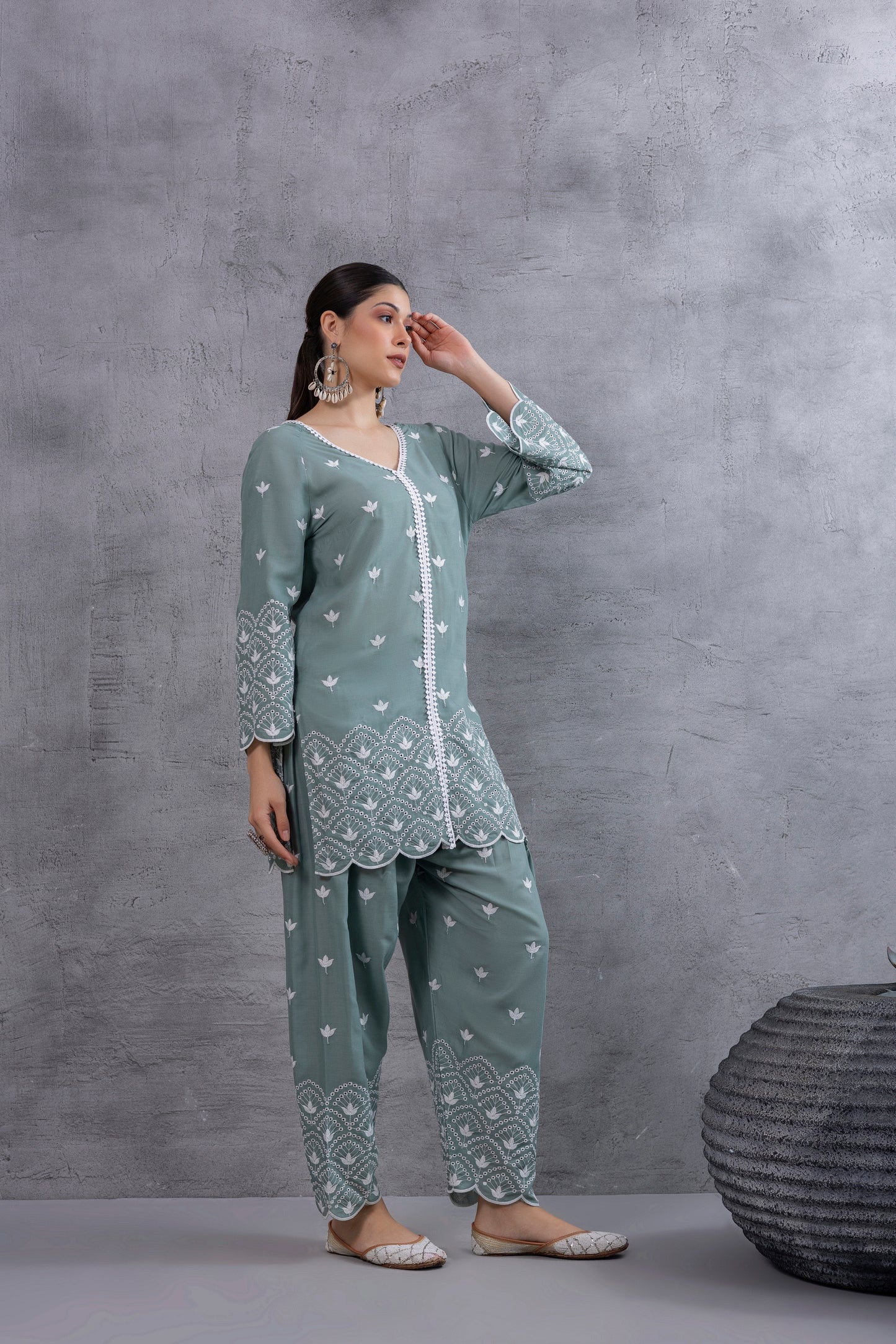 TEAL GREEN FLORAL EMBROIDERED SALWAR SET