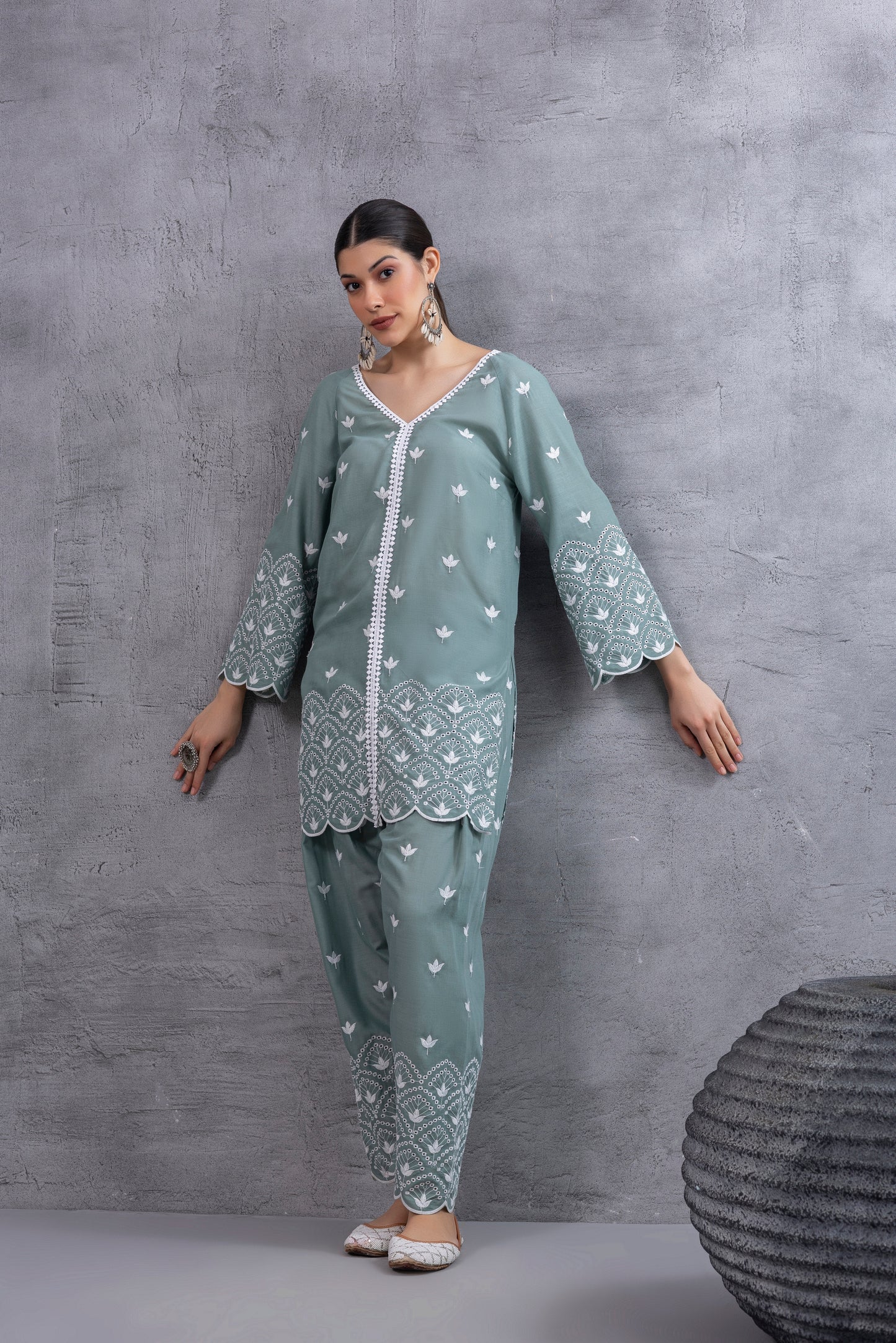 TEAL GREEN FLORAL EMBROIDERED SALWAR SET