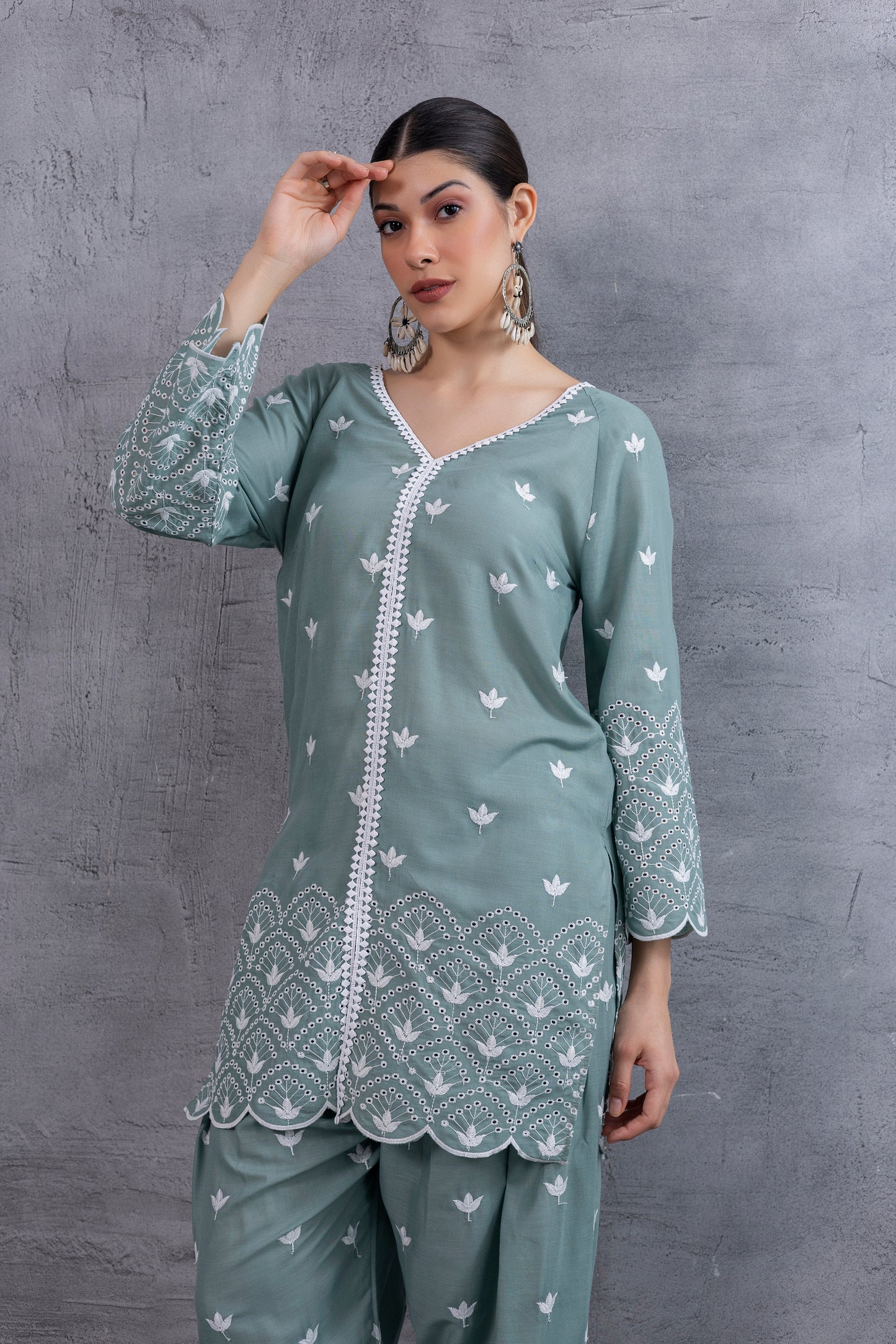 TEAL GREEN FLORAL EMBROIDERED SALWAR SET
