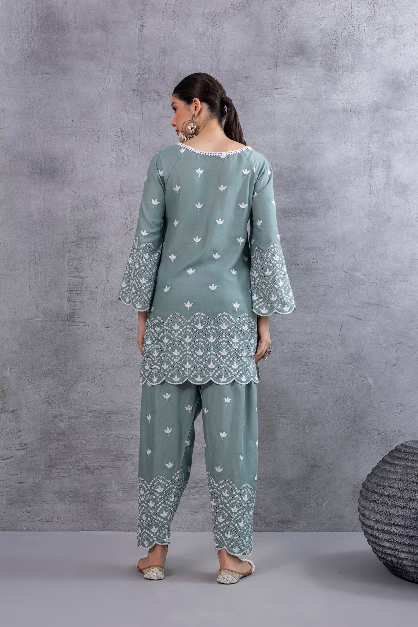TEAL GREEN FLORAL EMBROIDERED SALWAR SET