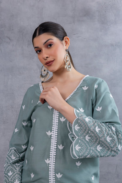 TEAL GREEN FLORAL EMBROIDERED SALWAR SET