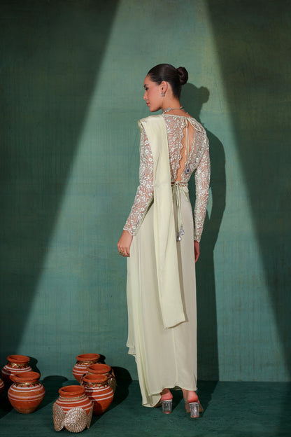 Pastel Green Pre Draped Saree