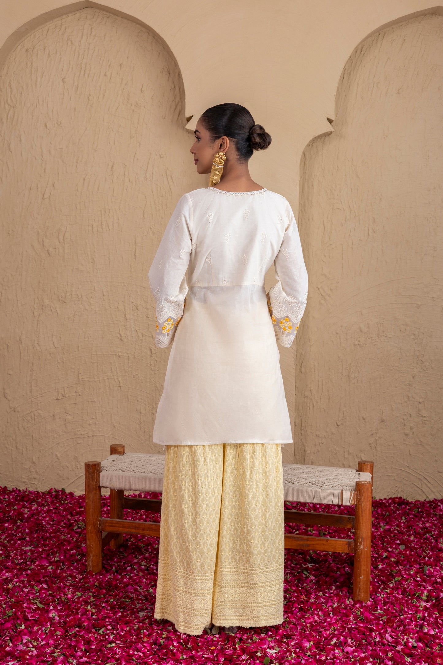 OFF-WHITE YELLOW EMBROIDERED SUIT SET