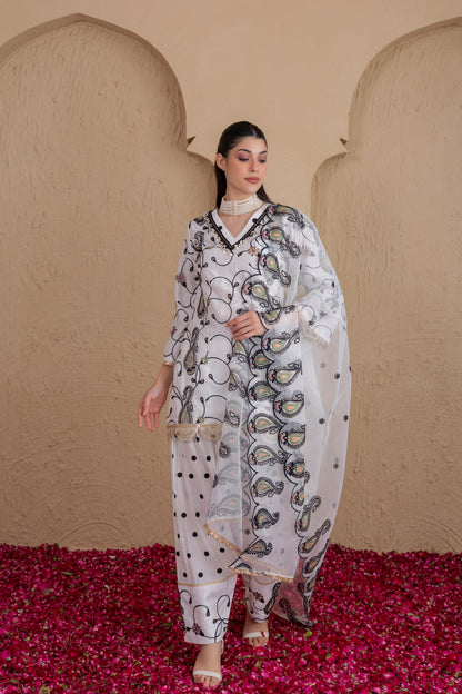 WHITE AND BLACK POLKA DOT SALWAR SET