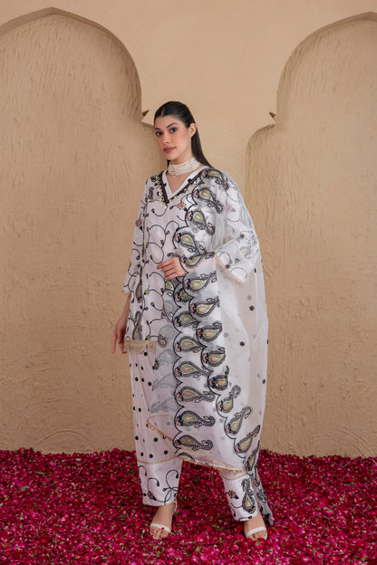WHITE AND BLACK POLKA DOT SALWAR SET