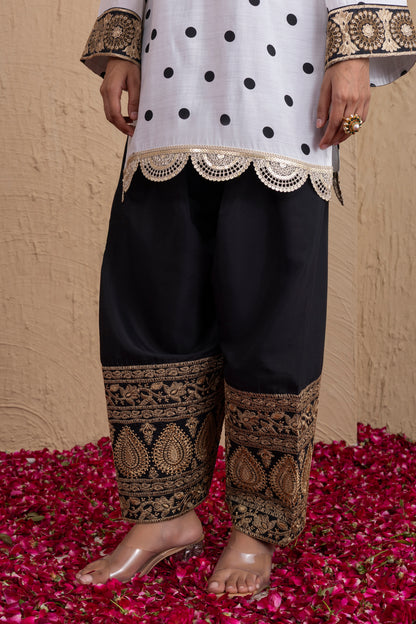 BLACK POLKA DOT FARSHI SALWAR SUIT SET