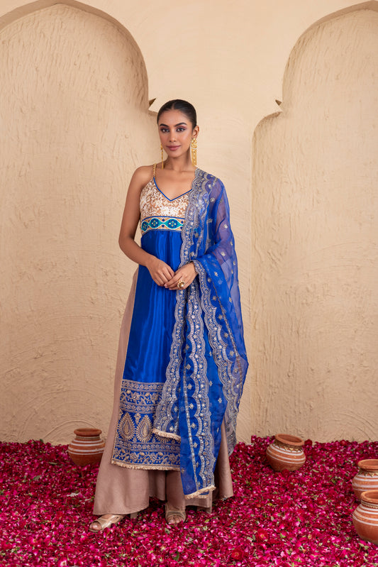 ROYAL BLUE WITH GOLD CHAIN STRAPS SUIT SET