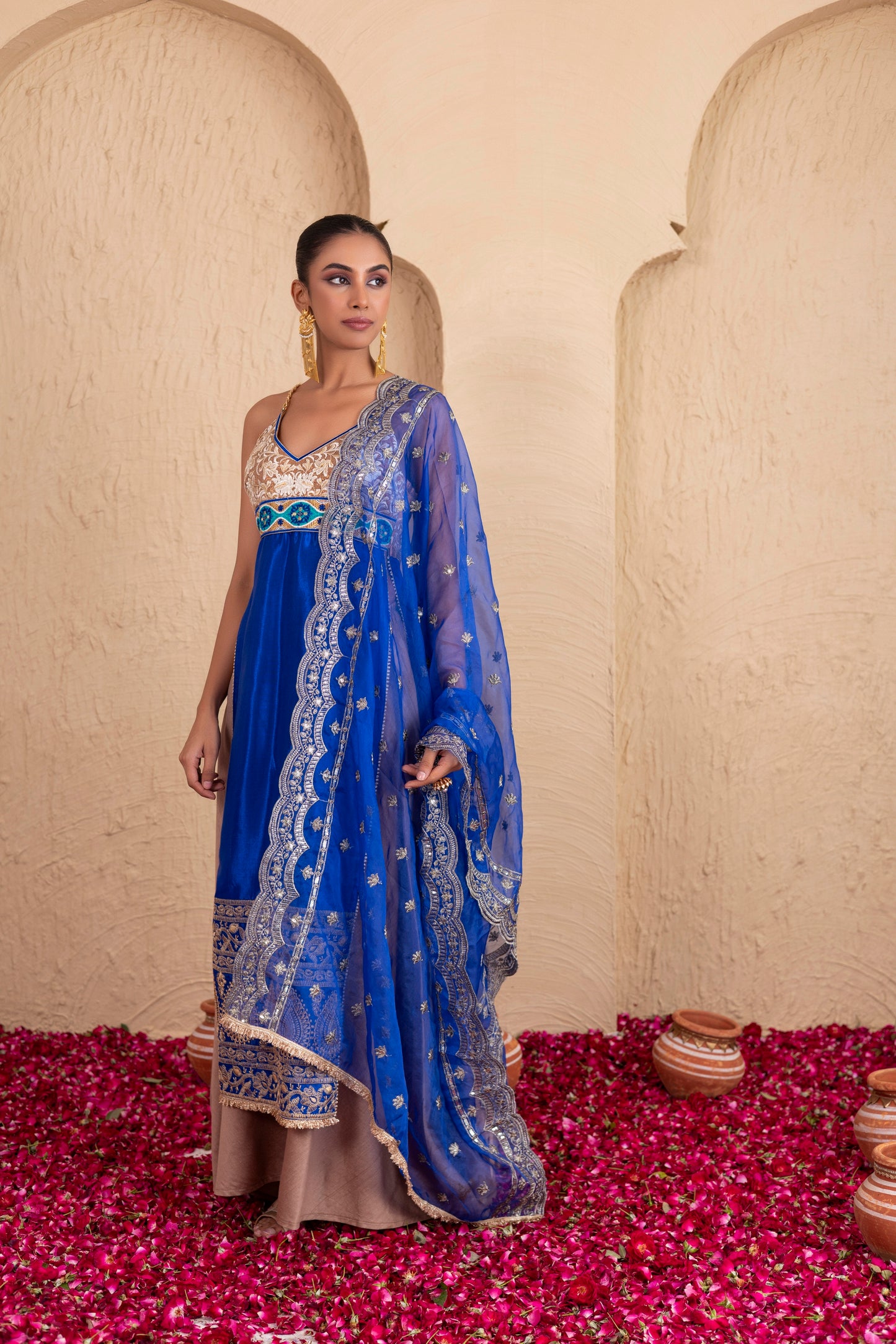 ROYAL BLUE WITH GOLD CHAIN STRAPS SUIT SET