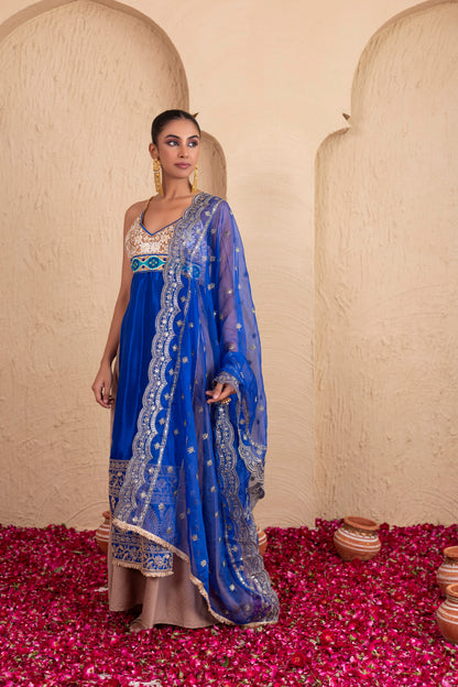 ROYAL BLUE WITH GOLD CHAIN STRAPS SUIT SET
