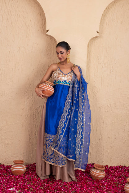 ROYAL BLUE WITH GOLD CHAIN STRAPS SUIT SET