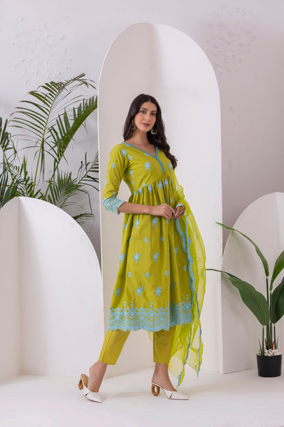 LIME AND BLUE EMBROIDERED SUIT SET