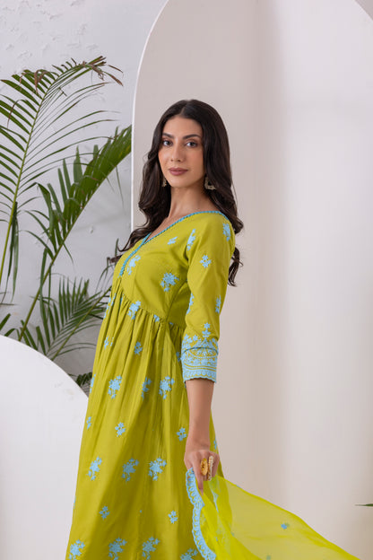 LIME AND BLUE EMBROIDERED SUIT SET