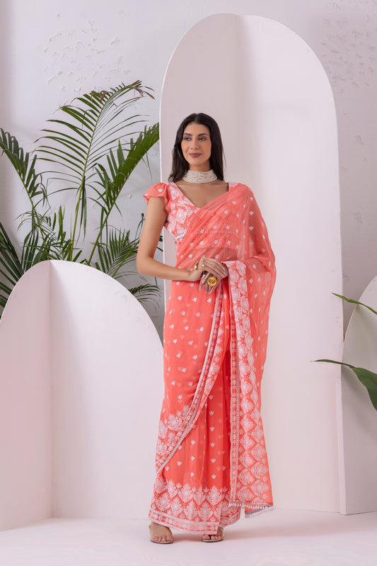 Peach Blush Pre Draped Saree