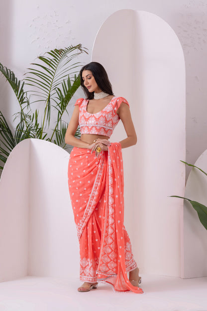 Peach Blush Pre Draped Saree