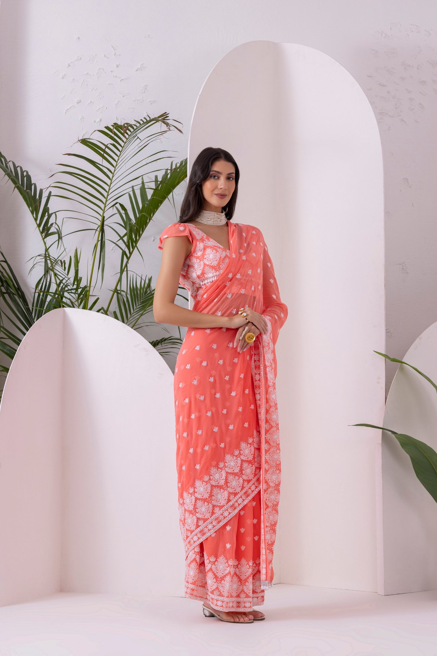 Peach Blush Pre Draped Saree
