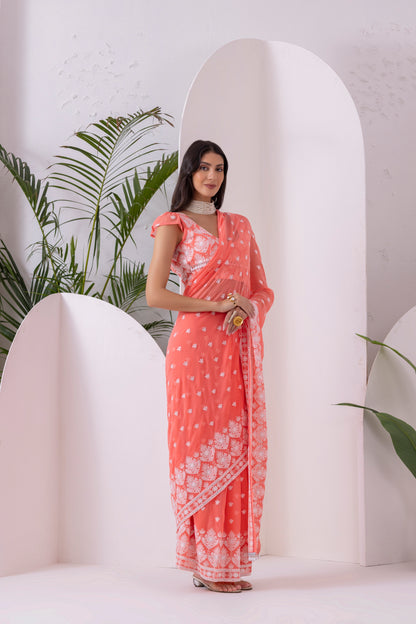 Peach Blush Pre Draped Saree