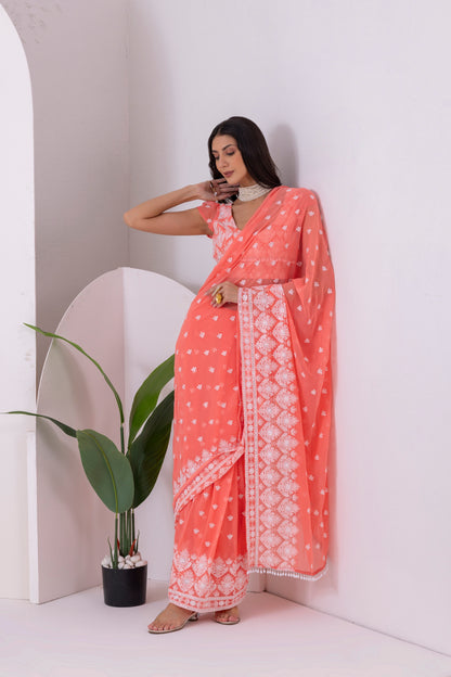 Peach Blush Pre Draped Saree