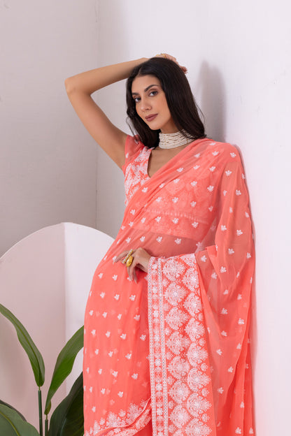 Peach Blush Pre Draped Saree