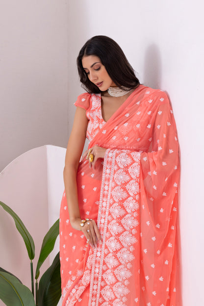 Peach Blush Pre Draped Saree