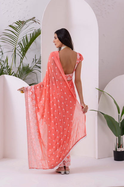 Peach Blush Pre Draped Saree