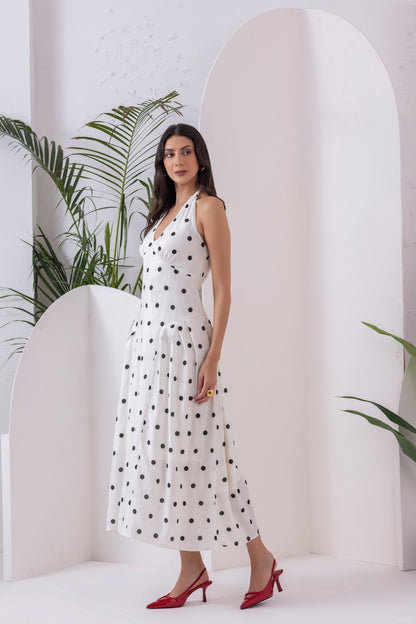 White Polka Dot Midi Dress
