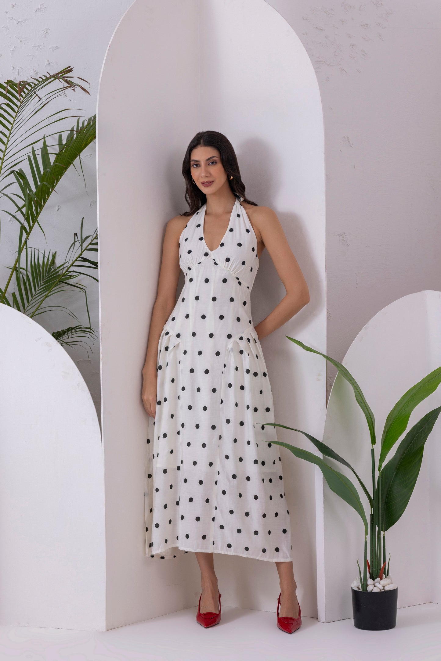 White Polka Dot Midi Dress