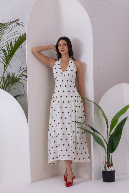 White Polka Dot Midi Dress