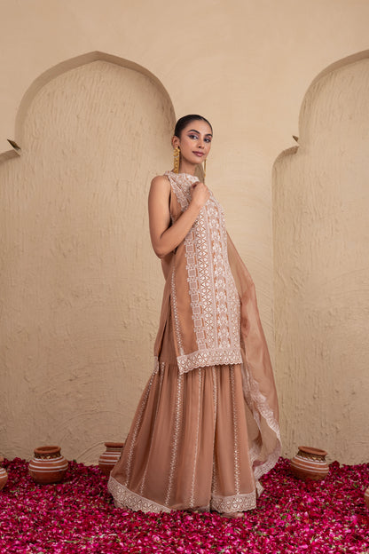 Caramel and Cream Gold Sequence Halter Suit Set