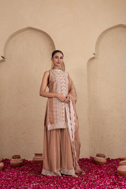 Caramel and Cream Gold Sequence Halter Suit Set