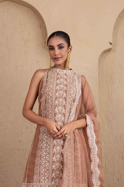 Caramel and Cream Gold Sequence Halter Suit Set