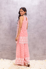 PEACH BLUSH SILVER SEQUENCE EMBROIDERED SUIT SET