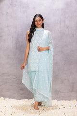 PASTEL AQUA HALTER SET WITH ORGANZA DUPATTA