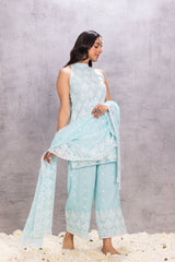 PASTEL AQUA HALTER SET WITH ORGANZA DUPATTA