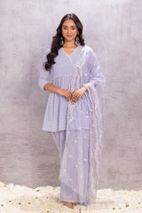 PASTEL GREY EMBROIDERED SUIT SET