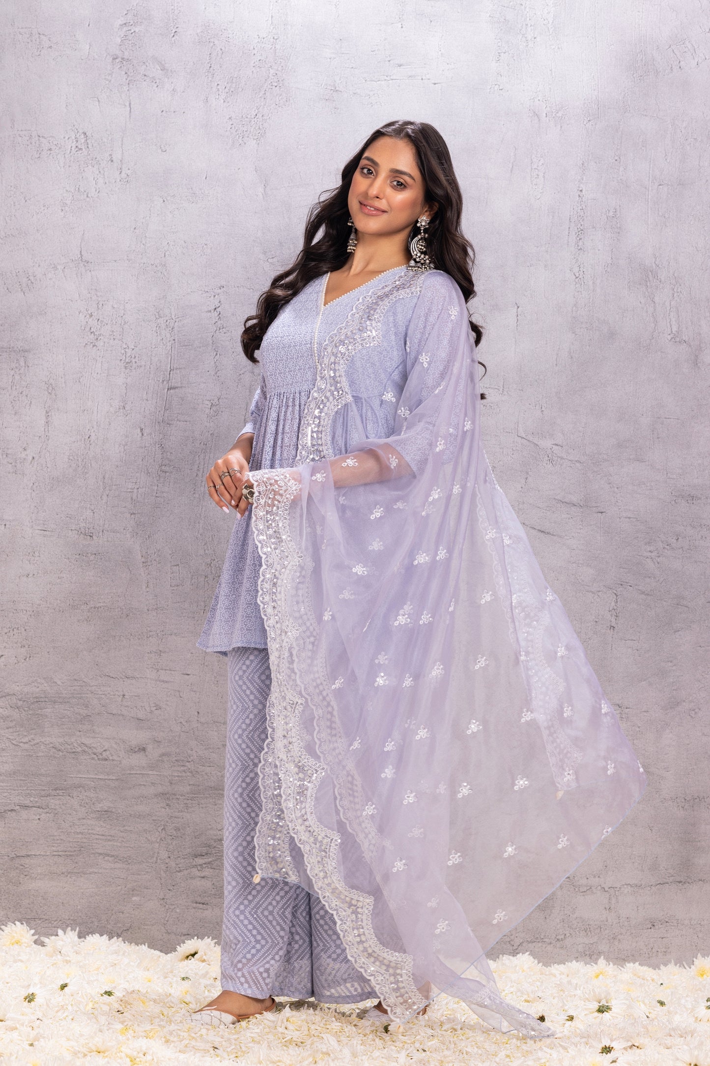PASTEL GREY EMBROIDERED SUIT SET