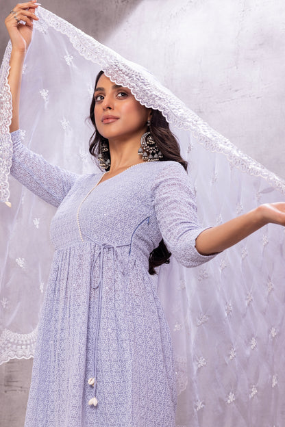 PASTEL GREY EMBROIDERED SUIT SET