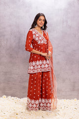 CORAL Crepe Embroidered SUIT SET