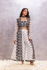 Off-WHITE AND BLACK EMBROIDERED INDO-WESTERN SET