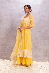 YELLOW TUSCAN FLARED EMBROIDERED SUIT SET