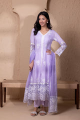 LAVENDER FLORAL ORGANZA EMBROIDERD SUIT SET